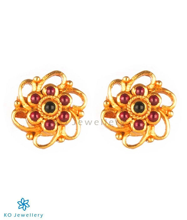 22 Karat Fancy Gold Tops with CZ - ErSi23335 - US$ 890 - 22k gold earrings,  beautifully studded with cubic zircon stones (Star Signity stones)in flower  shape